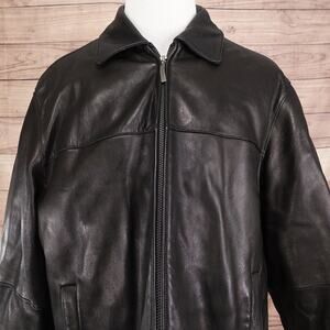 Claiborne Leather Jacket Mens Large Black Lambskin Bomber Quilted Zip